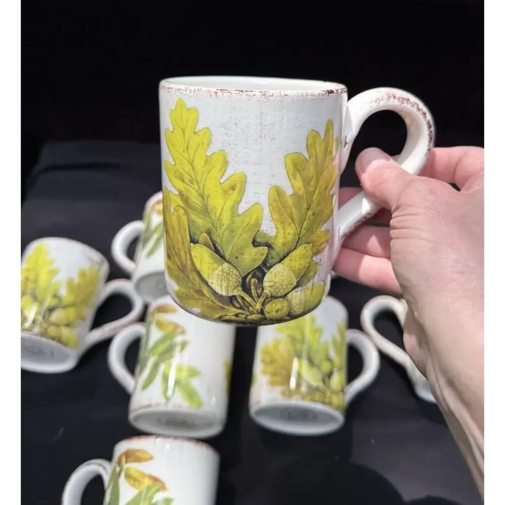 8 Sur La Table Acorn & Fig Coffee Tea Mugs made in Italy Fall Thanksgiving Mint!